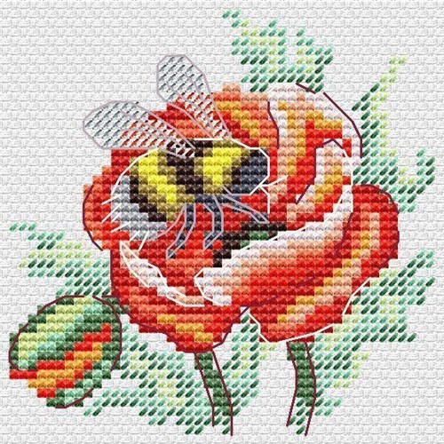 Poppy And Bumblebee Cross Stitch Kit