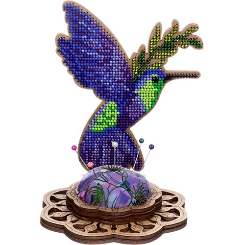 Bead Embroidery Kit On Wood Hummingbird