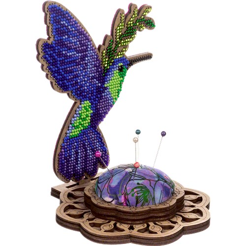 Bead Embroidery Kit On Wood Hummingbird