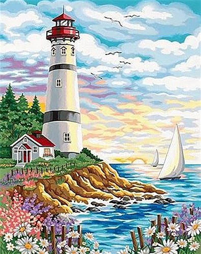 Lighthouse At Sunrise Diamond Painting Kit