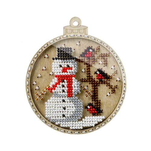 Snowman Bead Embroidery Kit On Wood