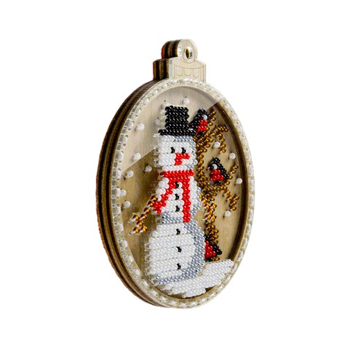 Snowman Bead Embroidery Kit On Wood