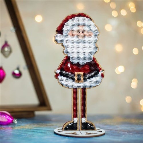 Santa Bead Embroidery Kit On Wood