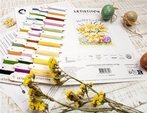 Three Chicks With Daffodils And Egg Cross Stitch Kit