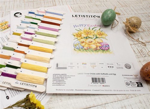 Three Chicks With Daffodils And Egg Cross Stitch Kit