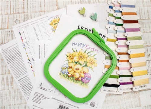 Three Chicks With Daffodils And Egg Cross Stitch Kit