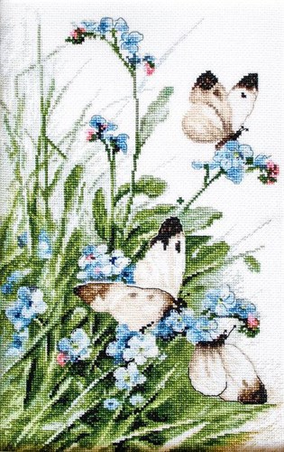 Cross Stitch Kit Butterflies And Bluebird Flowers