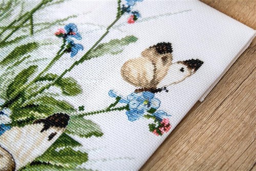 Cross Stitch Kit Butterflies And Bluebird Flowers