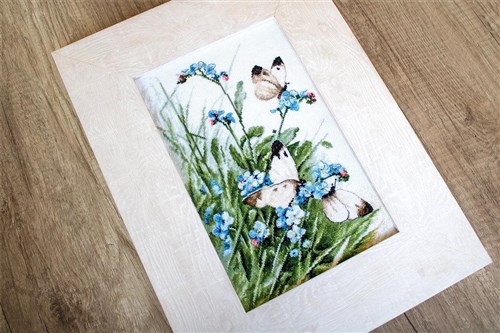 Cross Stitch Kit Butterflies And Bluebird Flowers