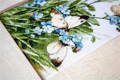 Cross Stitch Kit Butterflies And Bluebird Flowers