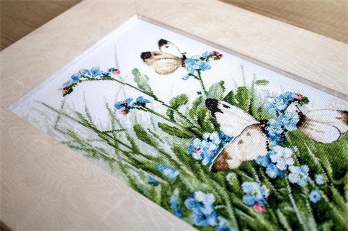 Cross Stitch Kit Butterflies And Bluebird Flowers