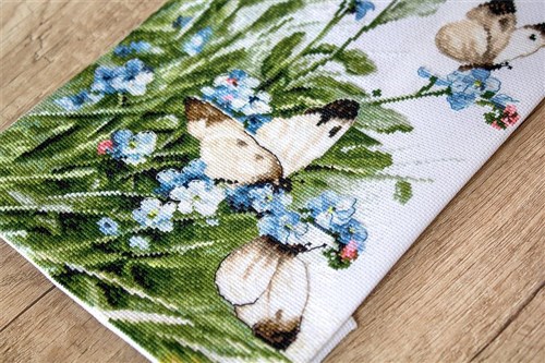 Cross Stitch Kit Butterflies And Bluebird Flowers