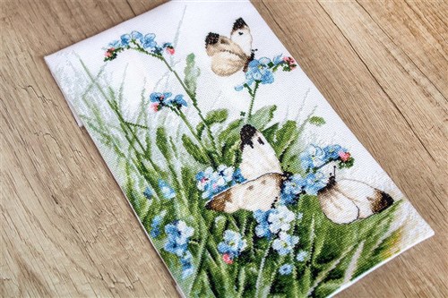 Cross Stitch Kit Butterflies And Bluebird Flowers