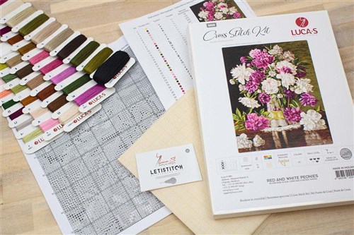 Red And White Peonies Cross Stitch Kit