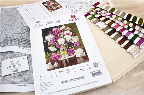 Red And White Peonies Cross Stitch Kit