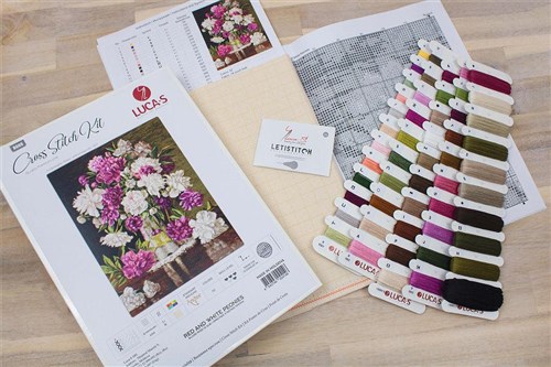 Red And White Peonies Cross Stitch Kit
