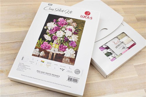 Red And White Peonies Cross Stitch Kit