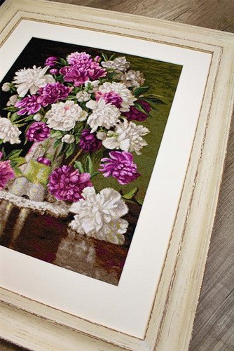 Red And White Peonies Cross Stitch Kit