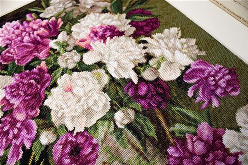 Red And White Peonies Cross Stitch Kit