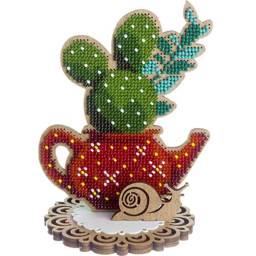 Cactus Bead Embroidery Kit On Wood