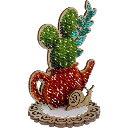 Cactus Bead Embroidery Kit On Wood
