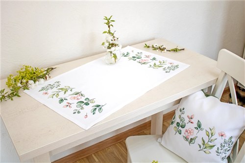 Leaves And Flowers Cross Stitch Table Cloth