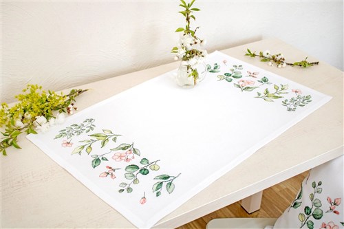 Leaves And Flowers Cross Stitch Table Cloth