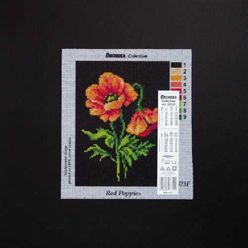 Needlepoint, Canvas For Halfstitch W/O Yarn Red Poppies
