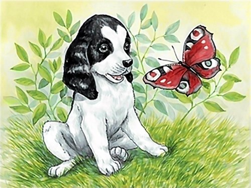 Puppy And Butterfly Diamond Painting Kit