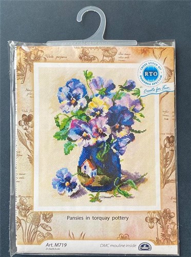 Pansies In Torquay Pottery Cross Stitch Kit