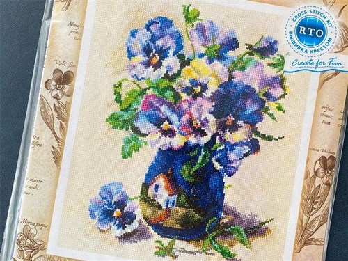 Pansies In Torquay Pottery Cross Stitch Kit