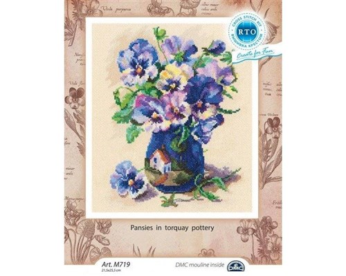 Pansies In Torquay Pottery Cross Stitch Kit