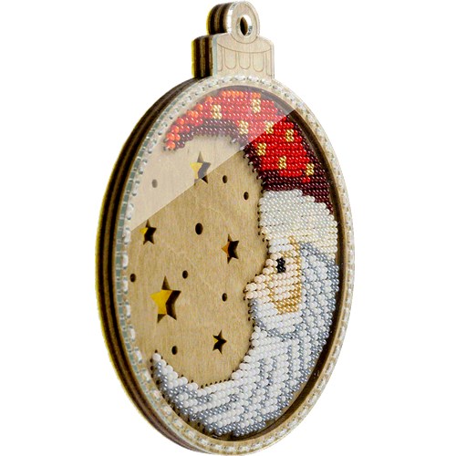 Santa Ornament Beadwork Kit On Wood