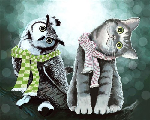 Owl With Kitten Diamond Painting Kit