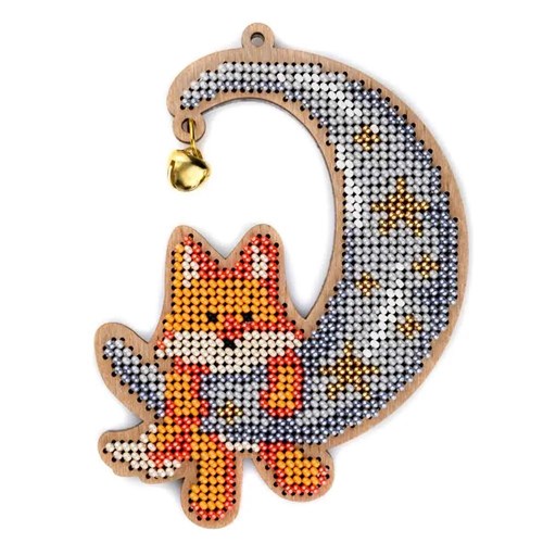 Fox Beadwork Ornament On Wood