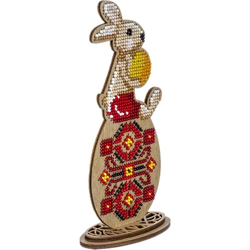 Easter Rabbit Beadwork On Wood
