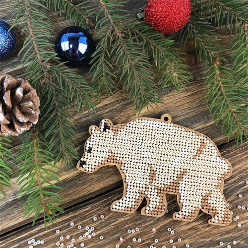 Polar Bear Beadwork Kit On Wood