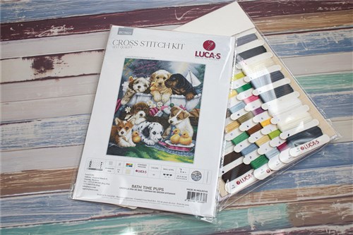 Bath Time Pups Cross Stitch Kit