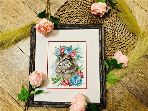 Cat In Flowers Cross Stitch Kit