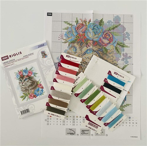 Cat In Flowers Cross Stitch Kit