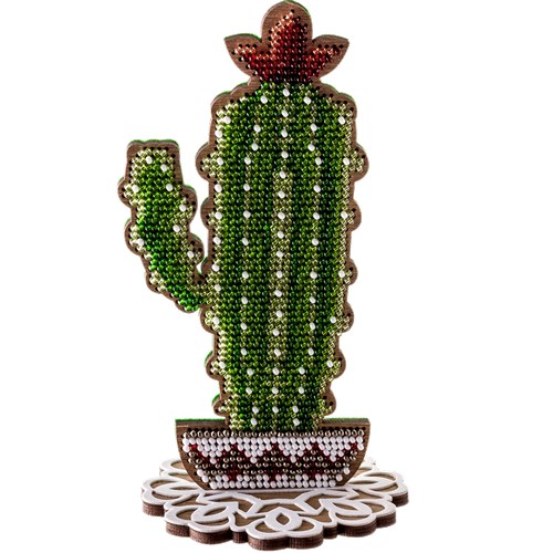 Cactus Bead Embroidery Kit On Wood