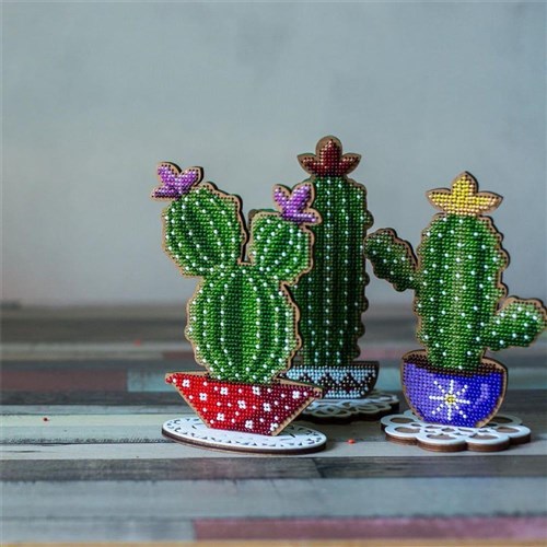 Cactus Bead Embroidery Kit On Wood