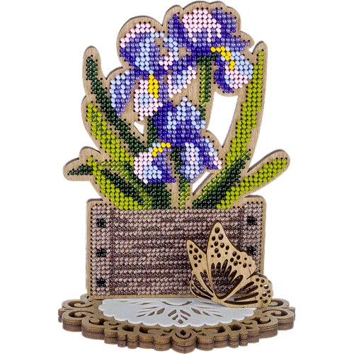 Iris Bead Embroidery Kit On Wood