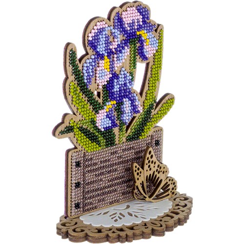 Iris Bead Embroidery Kit On Wood