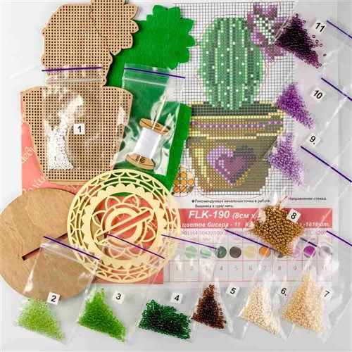 Cactus Beadwork Kit On Wood