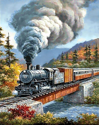 Train Crossing WD098 14.9 x 18.9 inches Wizardi Diamond Painting Kit