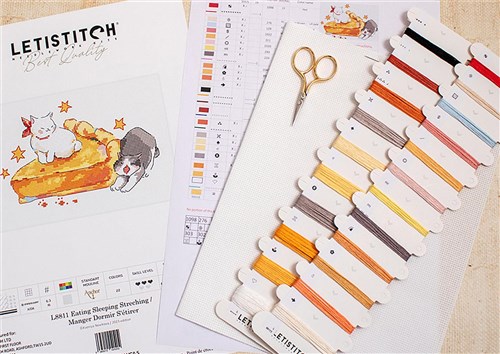 Eating Sleeping Stretching L8811 Counted Cross Stitch Kit