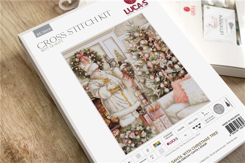 White Santa With Christmas Tree BU5019L Counted Cross-Stitch Kit