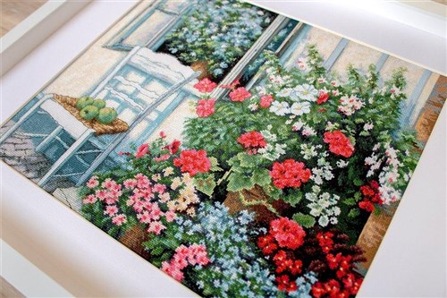 Terrace with Flowers BU4017L Counted Cross-Stitch Kit