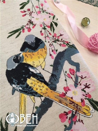 Redstarts on a Cherry Branch 1238 Counted Cross Stitch Kit